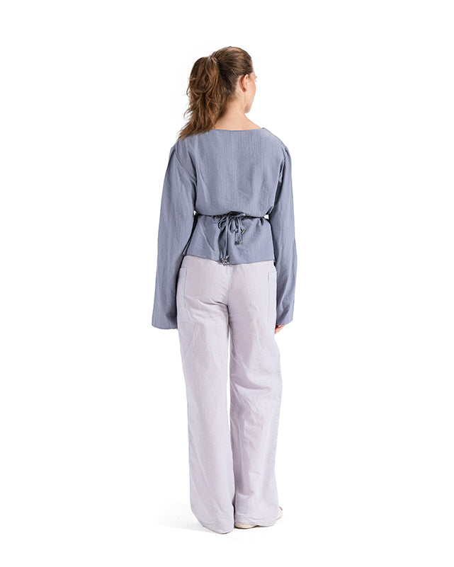 Crinkle Linen Banded Waist Top GRAY