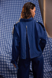 Back-Zip Denim Utility Jacket
