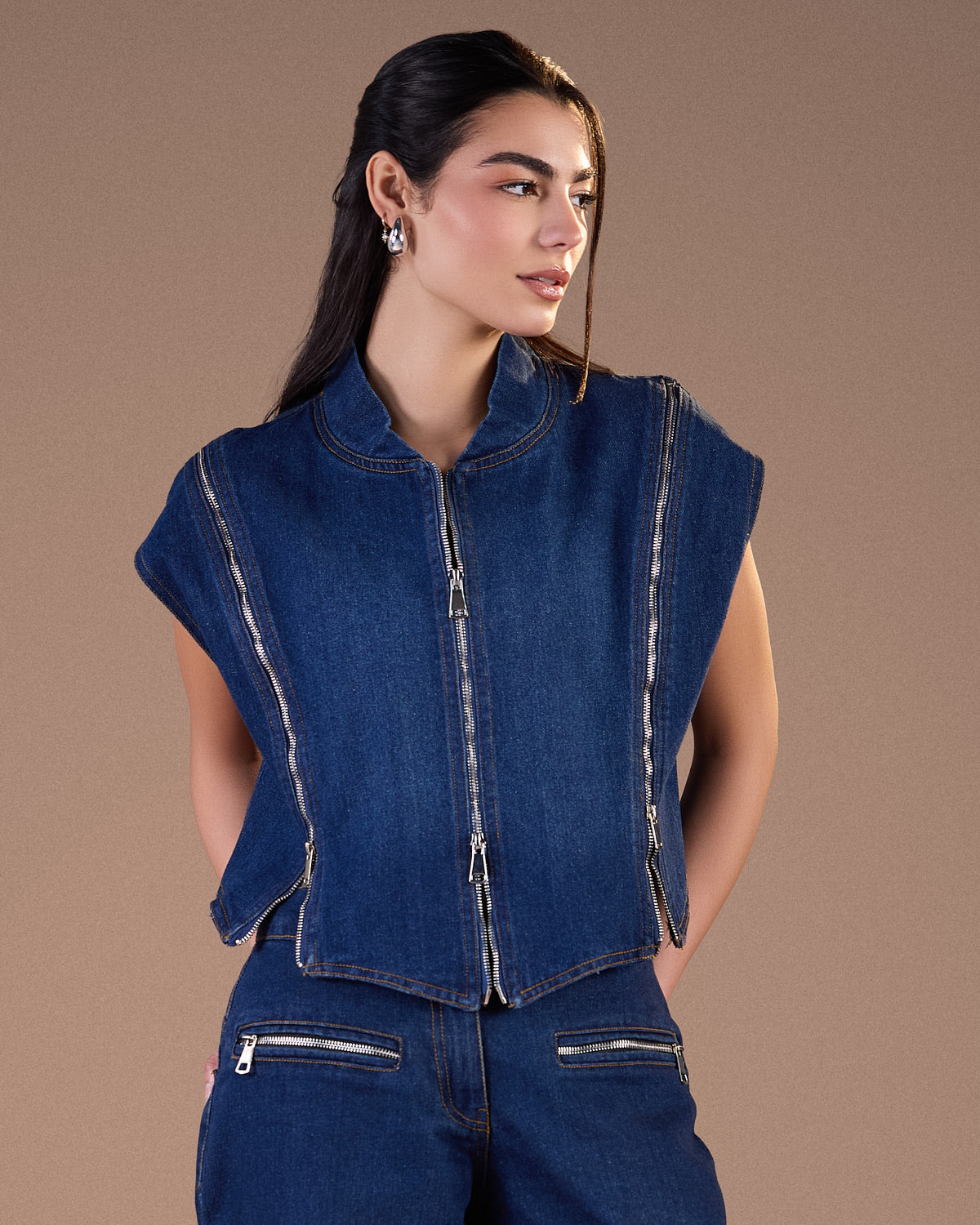 Dark Blue Denim Zip-Up Vest S26-V16