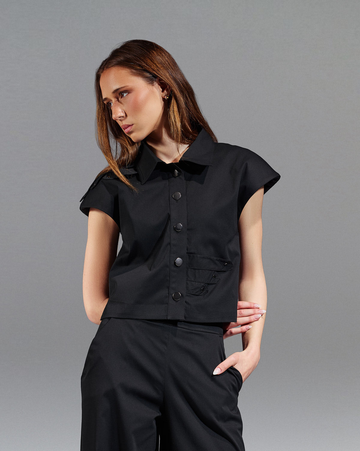 Gabardine Structured Vest  Black S26-V33