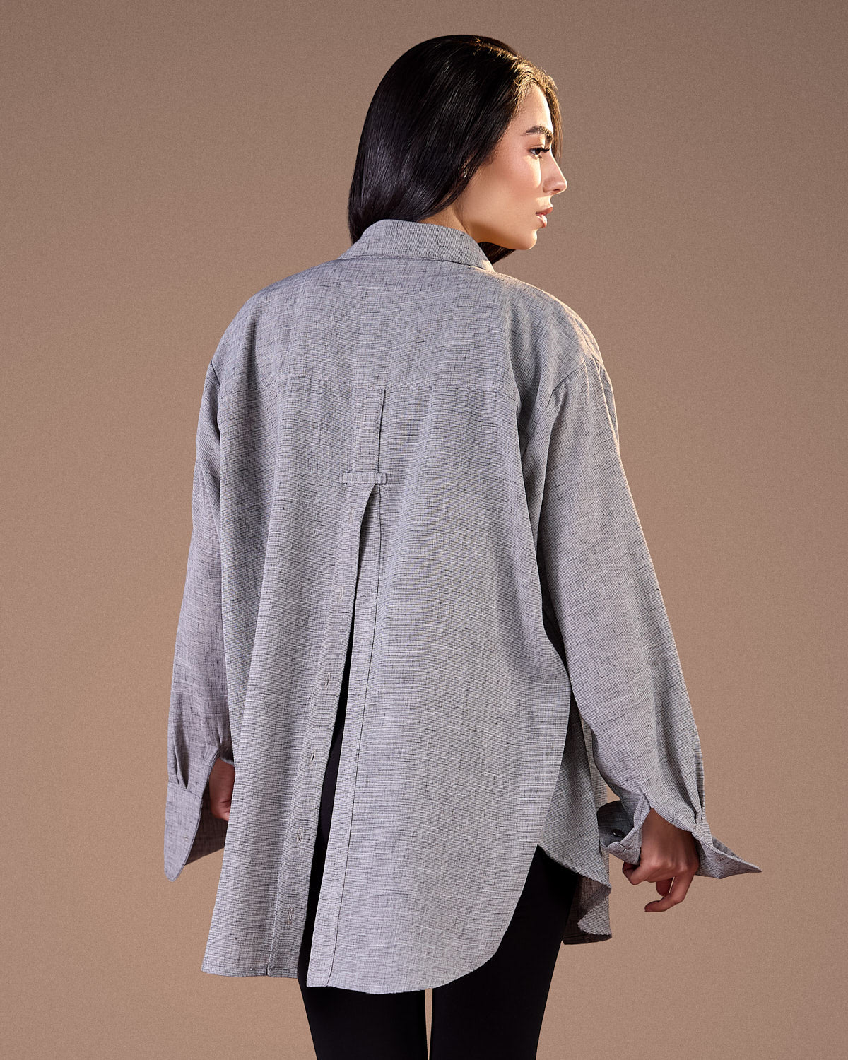 Linin shirt with back slit Grey S26-CH23