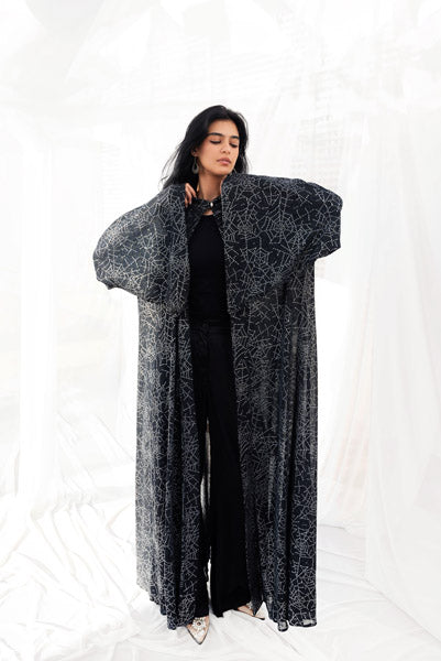 Opulent Glow Bling Tulle Caftan BLACK