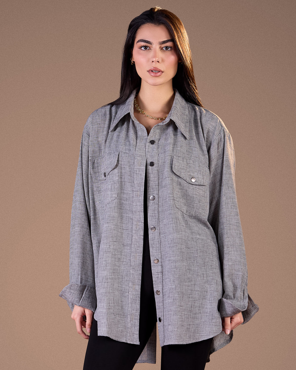 Linin shirt with back slit Grey S26-CH23