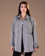 Linin shirt with back slit Grey S26-CH23