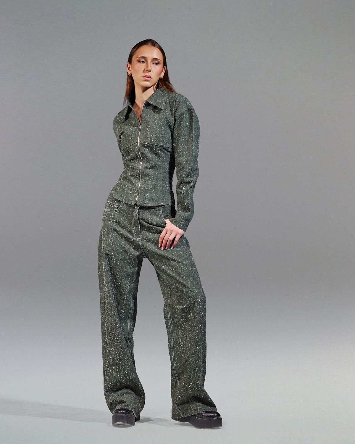 olive green with subtle off white speckling. S26-J02