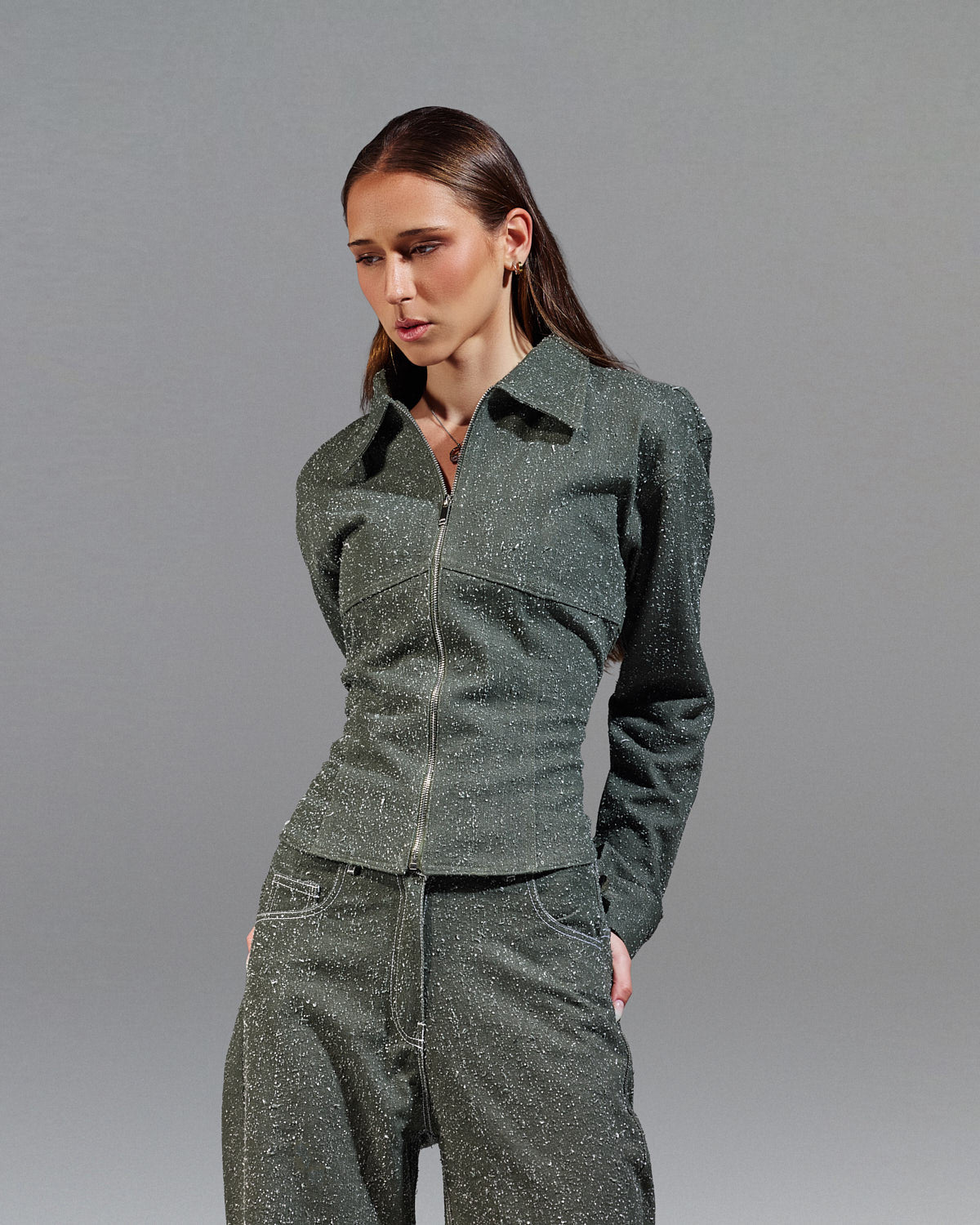 olive green with subtle off white speckling. S26-J02