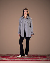 Linin shirt with back slit Grey S26-CH23