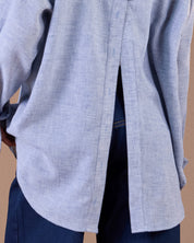 Linin shirt with back slit sky blue S26-CH23
