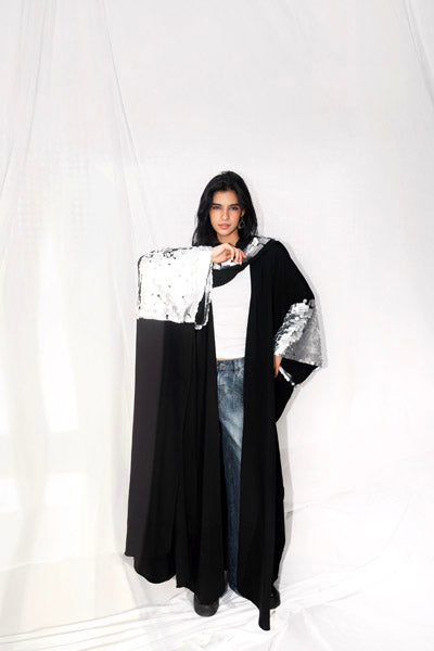 Sequin Sparkle Crepe Caftan BLACK & SALIVER