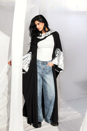 Sequin Sparkle Crepe Caftan BLACK & SALIVER