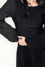 Balloon Sleeve Banglen Dress BLACK