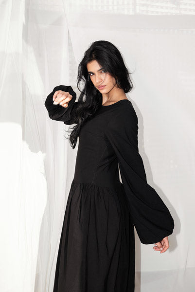 Balloon Sleeve Banglen Dress BLACK