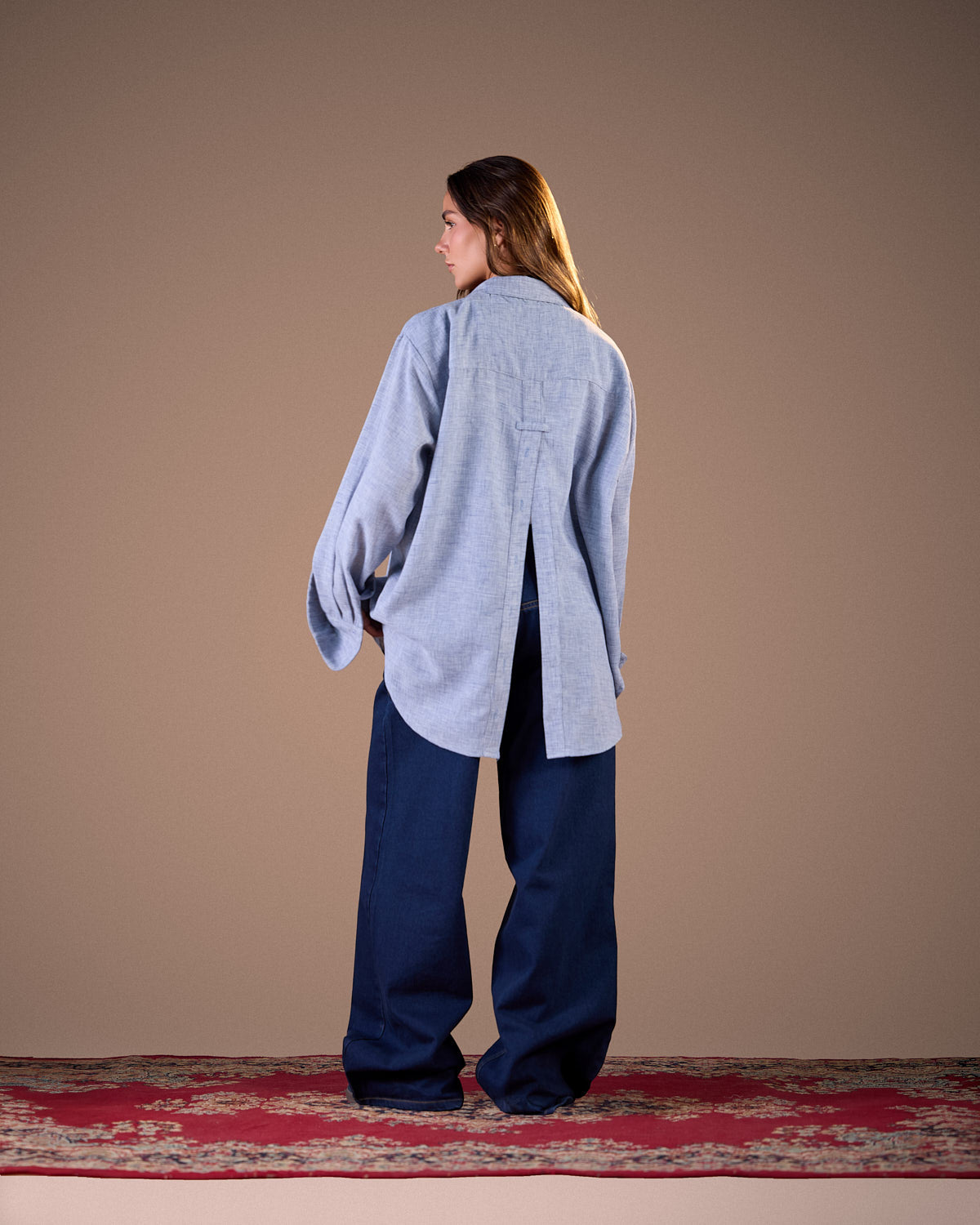 Linin shirt with back slit sky blue S26-CH23