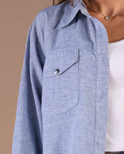 Linin shirt with back slit sky blue S26-CH23
