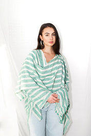 Sultan Stripes Turkish Linen Cardigan GREEN&WHITE