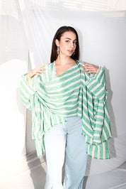 Sultan Stripes Turkish Linen Cardigan GREEN&WHITE