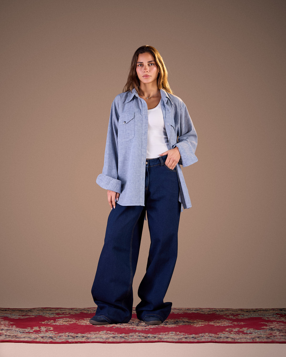 Linin shirt with back slit sky blue S26-CH23