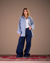 Linin shirt with back slit sky blue S26-CH23