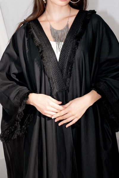 Fringed Serenity Linen Caftan BLACK