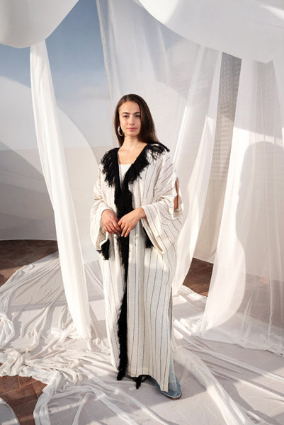 Boho Breeze Linen Caftan WHITE&BLACK