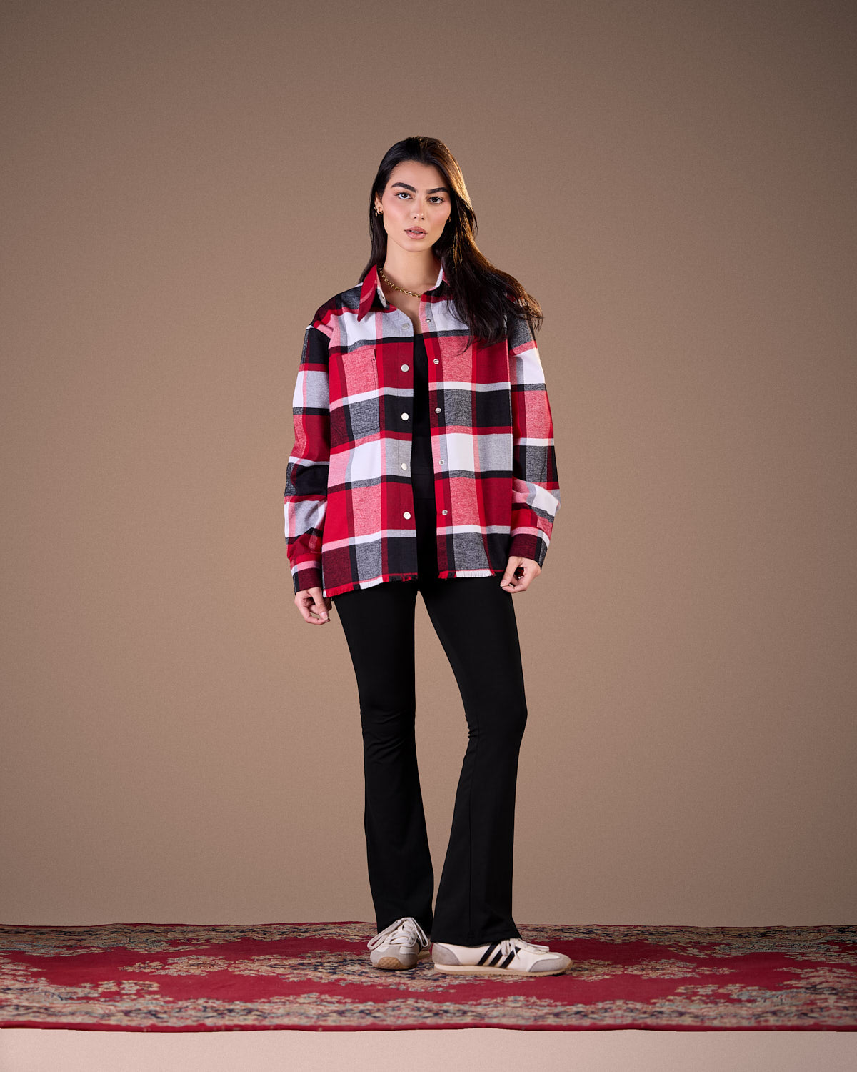 Oversized Caro shirt Black and white plaid with red W25-CH72