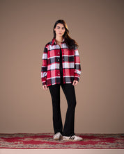 Oversized Caro shirt Black and white plaid with red W25-CH72