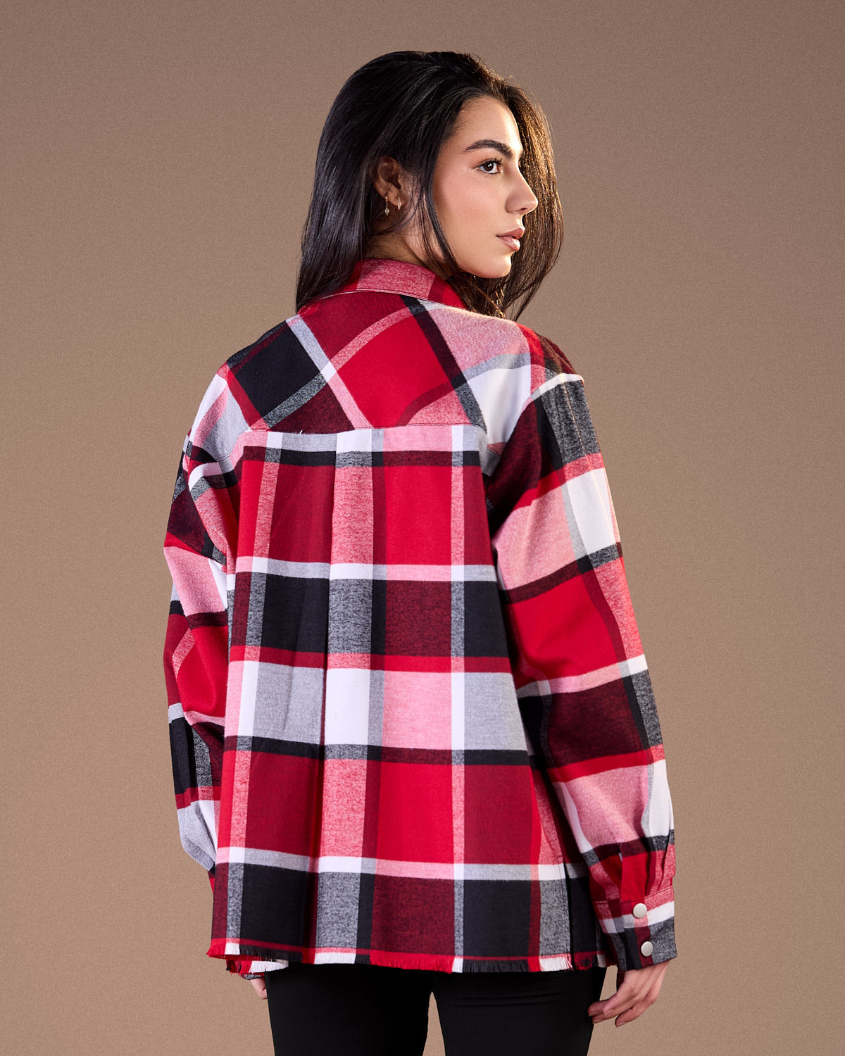 Oversized Caro shirt Black and white plaid with red W25-CH72