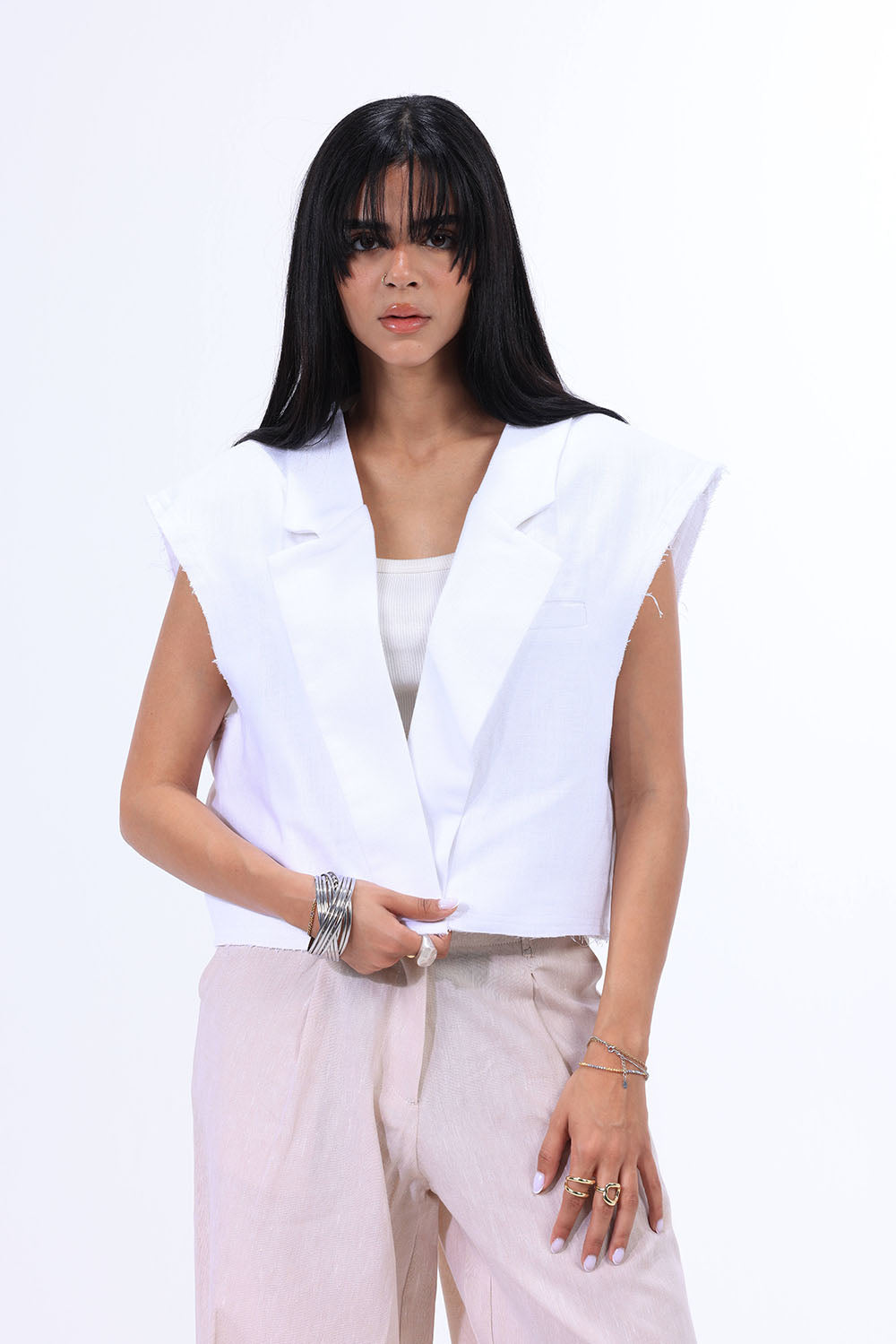 BKS BLAZER Short LINEN WHITE