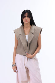 BKS BLAZER Short LINEN CAFE