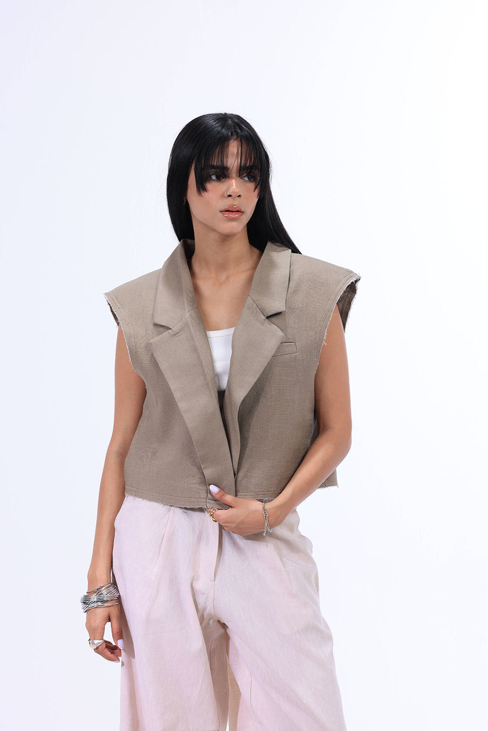 BKS BLAZER Short LINEN CAFE