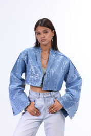 Sequin x Denim Long Jacket