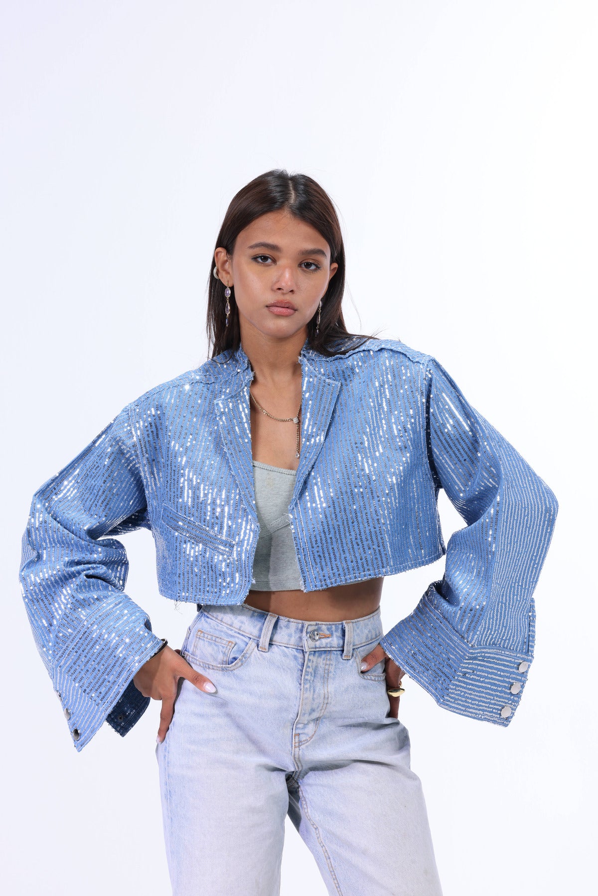 Sequin x Denim Long Jacket