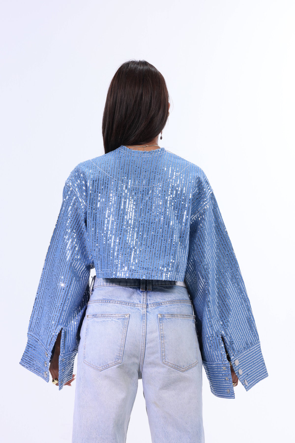 Sequin x Denim Long Jacket