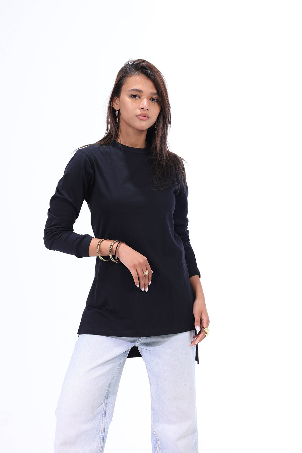 Long Sleeve T-Shirt Cotton Black