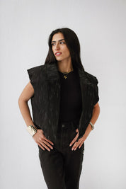 Croped linen blazer black and white