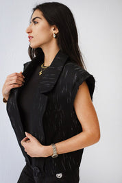 Croped linen blazer black and white