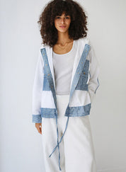Poplin-Denim Blend Utility Jacket with Cap SleevesWHITE