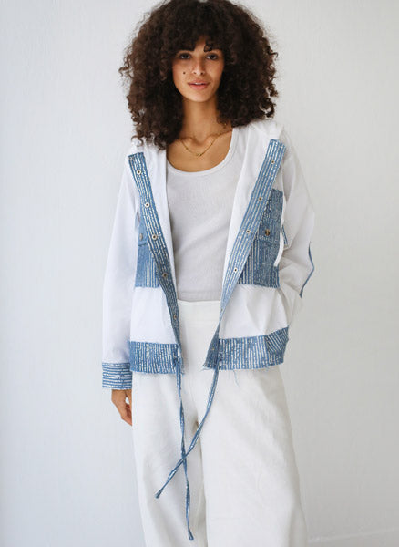 Poplin-Denim Blend Utility Jacket with Cap SleevesWHITE