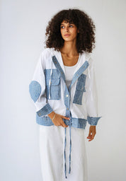 Poplin-Denim Blend Utility Jacket with Cap SleevesWHITE