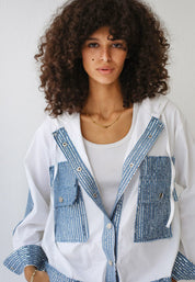 Poplin-Denim Blend Utility Jacket with Cap SleevesWHITE