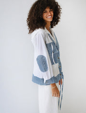Poplin-Denim Blend Utility Jacket with Cap SleevesWHITE
