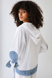 Poplin-Denim Blend Utility Jacket with Cap SleevesWHITE