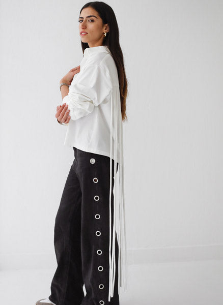 Back-Lace Detail Lycra Shirt WHITE