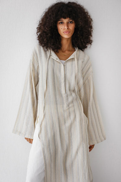 Turkish Linen Maxi Dress with Side Slits BEIGE