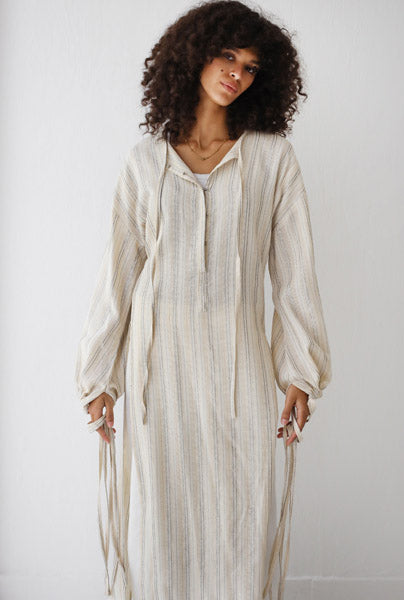 Turkish Linen Maxi Dress with Side Slits BEIGE