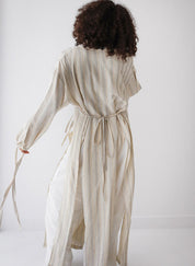 Turkish Linen Maxi Dress with Side Slits BEIGE
