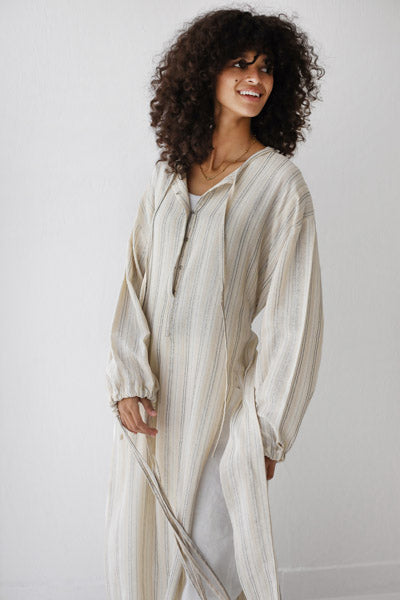 Turkish Linen Maxi Dress with Side Slits BEIGE