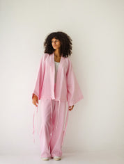 Linen-blend cardigan with bow PINK