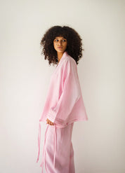 Linen-blend cardigan with bow PINK