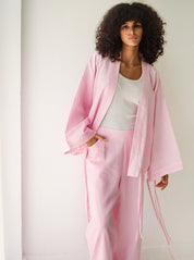 Linen-blend cardigan with bow PINK